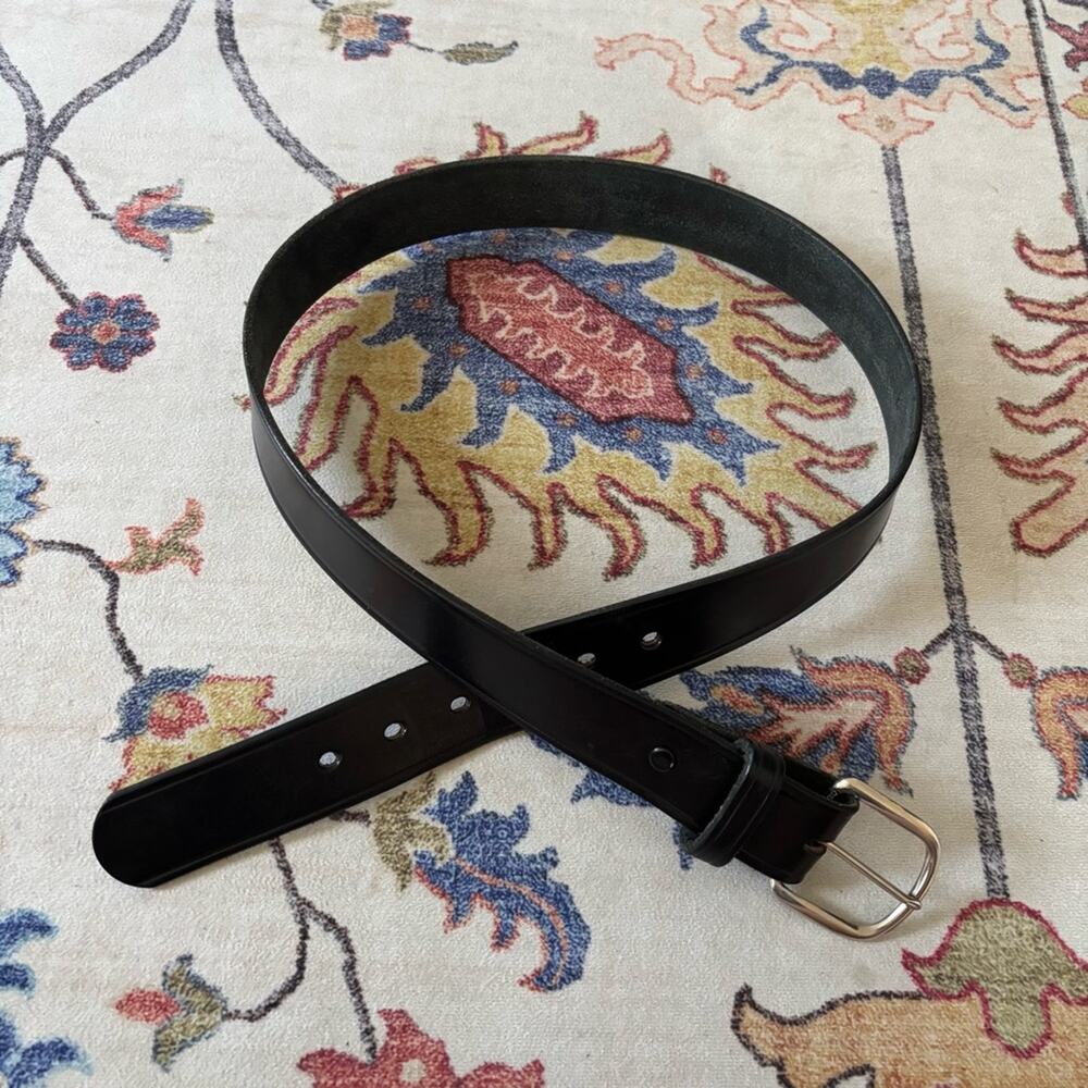 Men’s Classic Black Leather Belt Large Silver Buckle Size 36